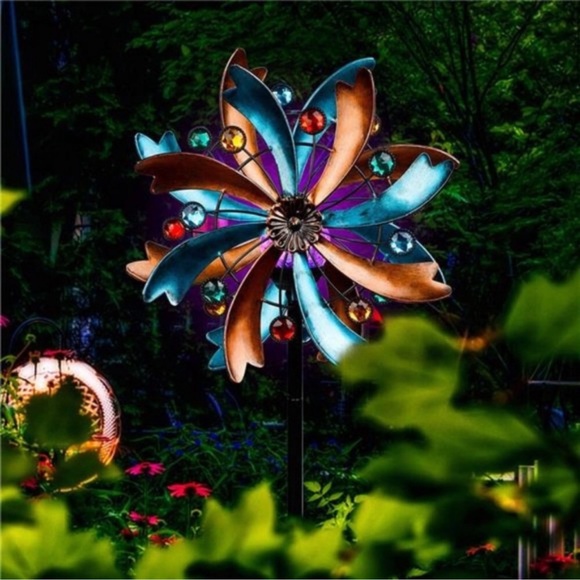 Solar Wind Spinner,56.3Inch Outdoor Metal Stake Yard Spinners,Garden WindCatcher - Picture 3 of 7